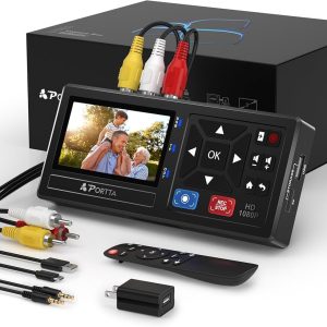 Portta VHS to Digital Converter, Video to Digital with Remote, Compatible with VHS, VCR, DVR, DVD