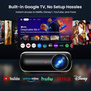 TV Smart Projector, HAPPRUN 4K UHD Home Theater with Dolby Sound, Wi-Fi & Bluetooth